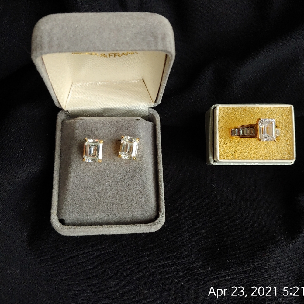 CZ 2k each emerald cut earrings and ring